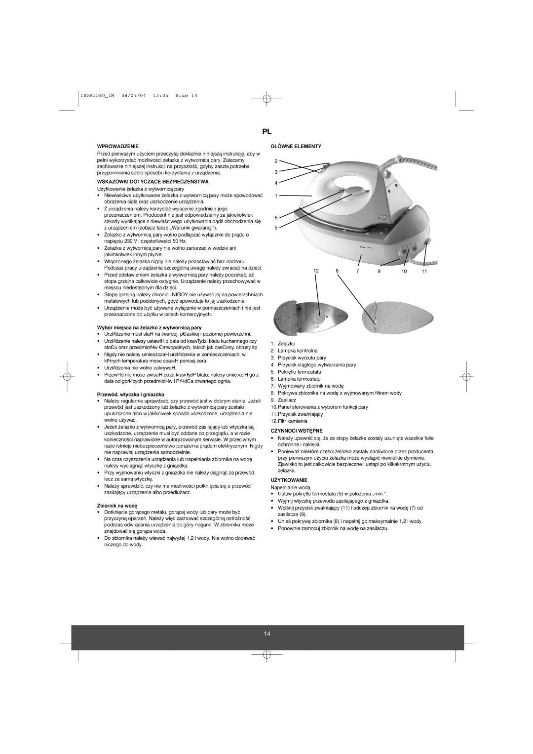 Melissa 641-046 manual Wprowadzenie, Wskazówki Dotyczñce BEZPIECZE¡STWA, ¸ÓWNE Elementy, Czynnoci WST¢PNE, ˚Ytkowanie 