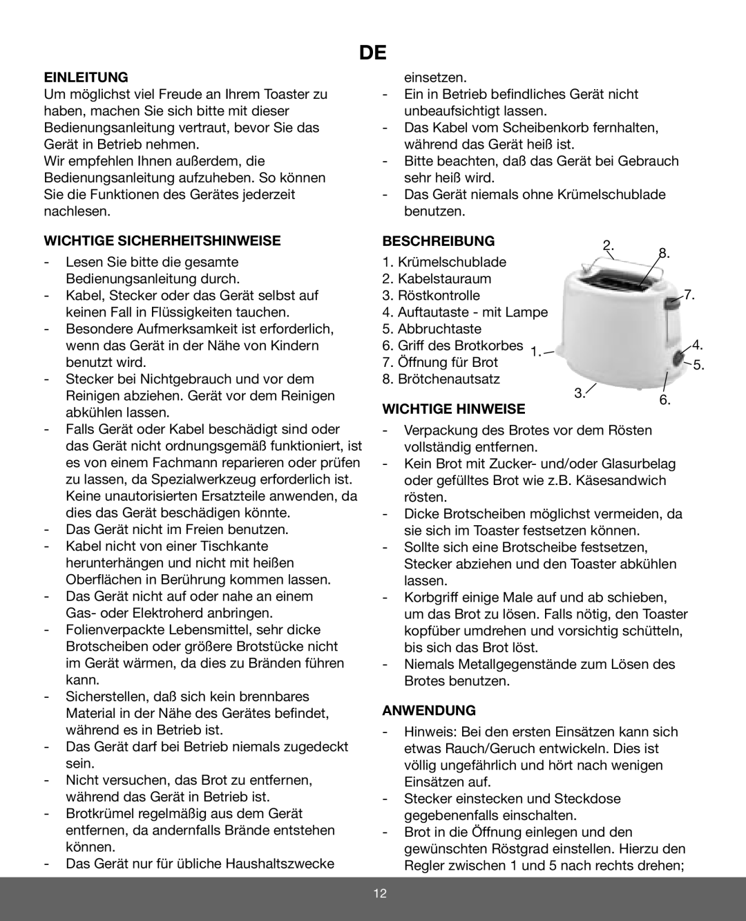 Melissa 643-024 manual Einleitung, Wichtige Sicherheitshinweise, Beschreibung, Wichtige Hinweise, Anwendung 