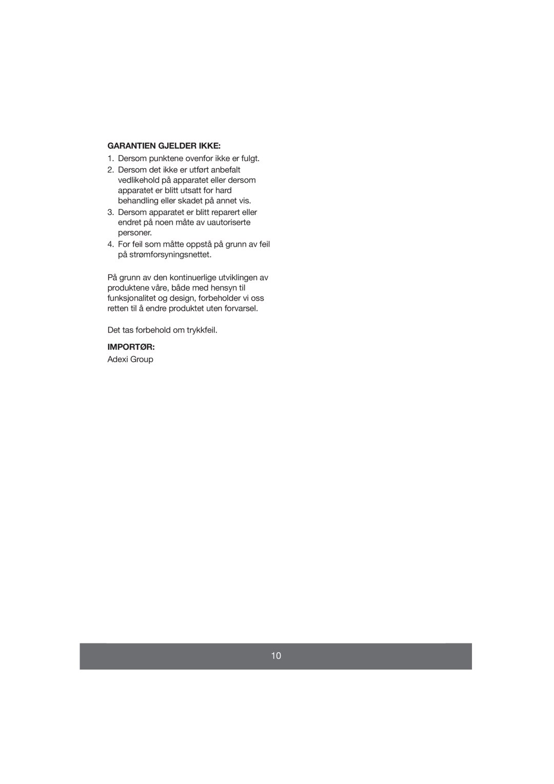 Melissa 643-037 manual Garantien Gjelder Ikke, Importør 