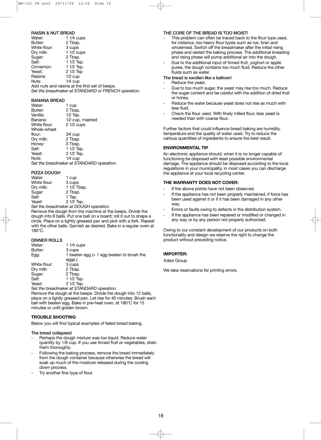 Melissa 643-042 manual Trouble Shooting, Environmental TIP, Warranty does not Cover, Importer 