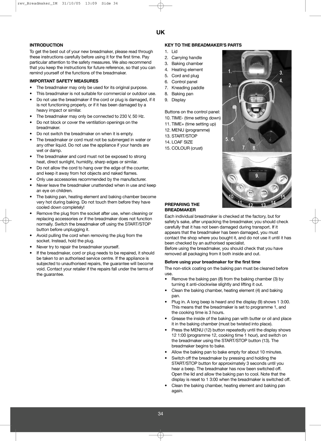 Melissa 643-043 manual Introduction, Important Safety Measures, KEY to the BREADMAKER’S Parts, Preparing Breadmaker 