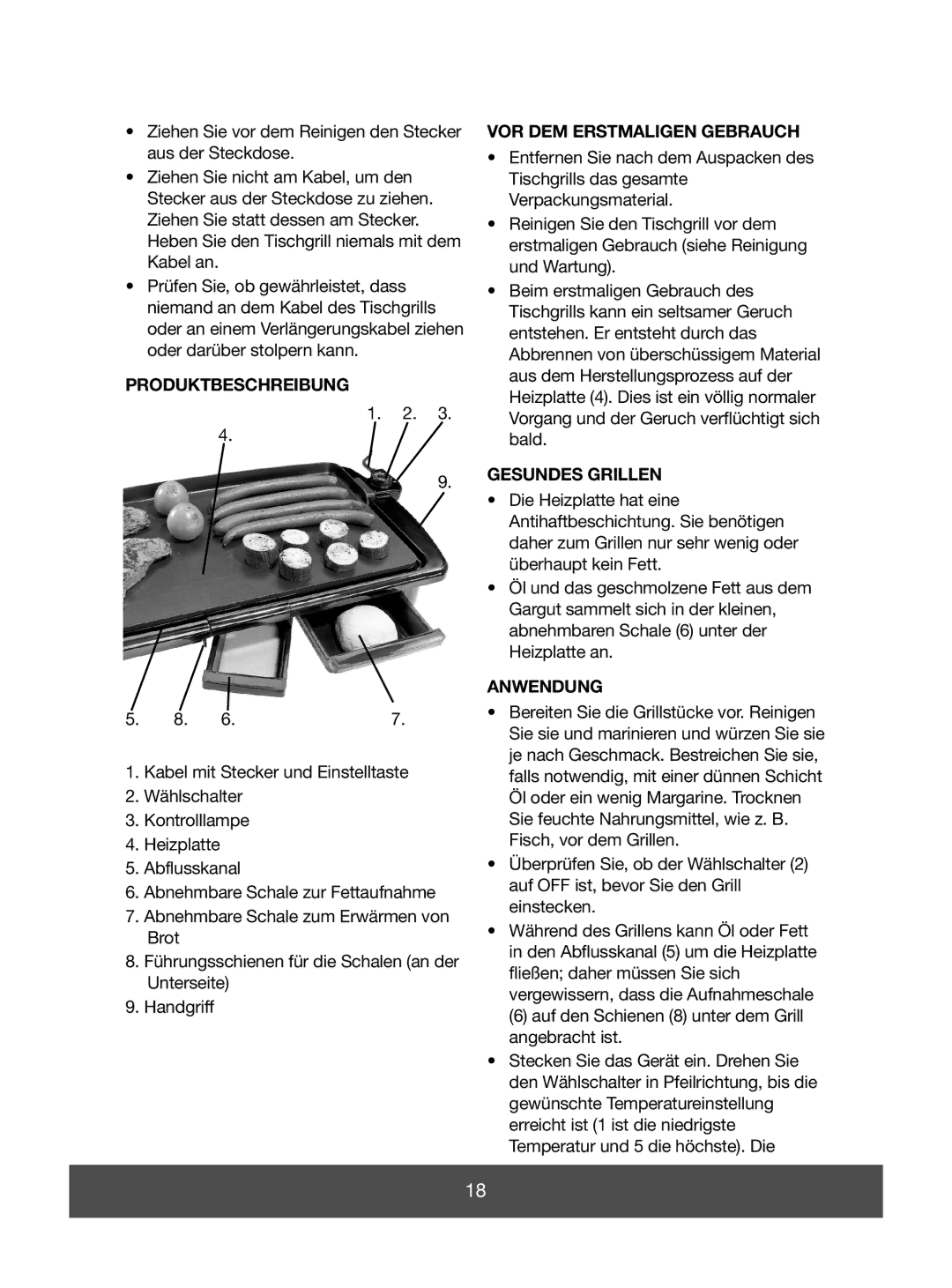 Melissa 643-044 manual Produktbeschreibung, VOR DEM Erstmaligen Gebrauch, Gesundes Grillen, Anwendung 