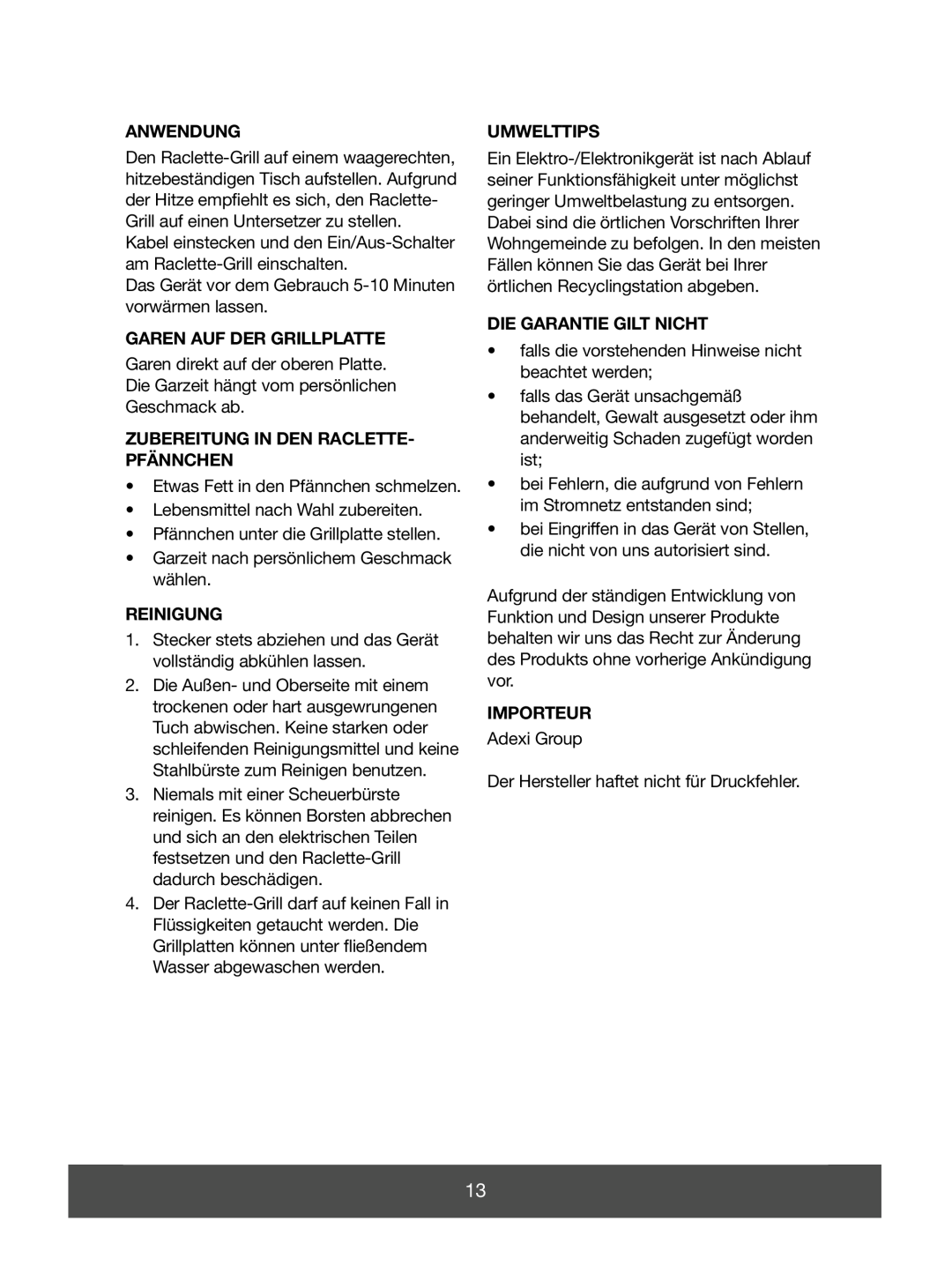 Melissa 643-052 manual Anwendung, Garen Auf Der Grillplatte, Zubereitung In Den Raclette- Pfännchen, Reinigung, Umwelttips 