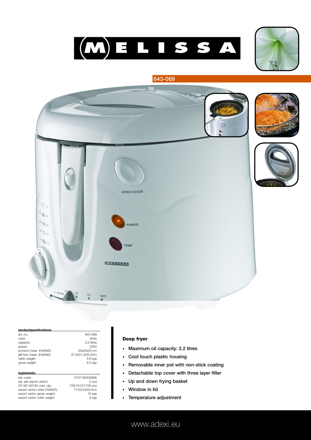 Melissa 643-069 specifications Deep fryer 