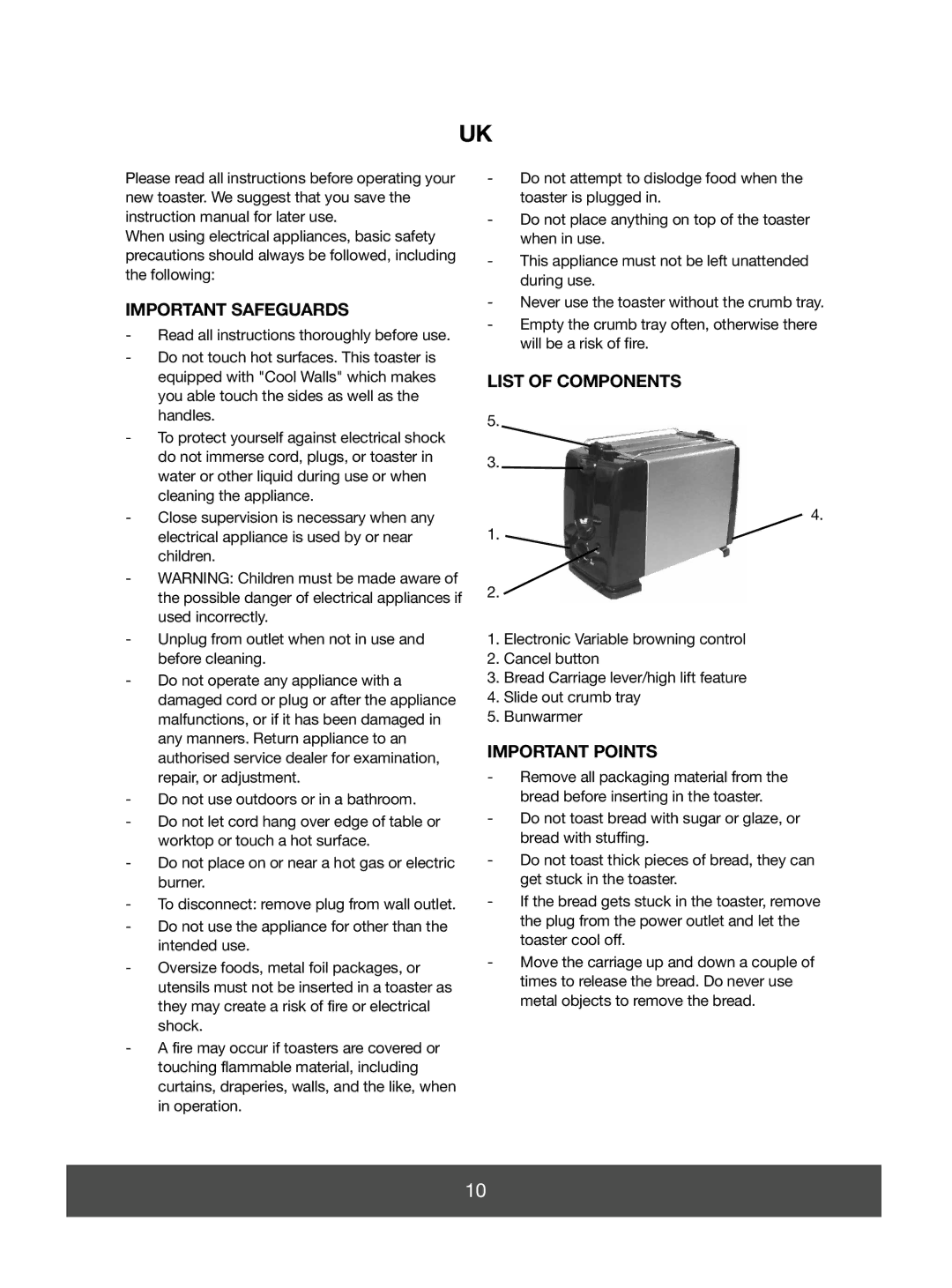 Melissa 643-071/-072 manual Important Safeguards, List of Components, Important Points 