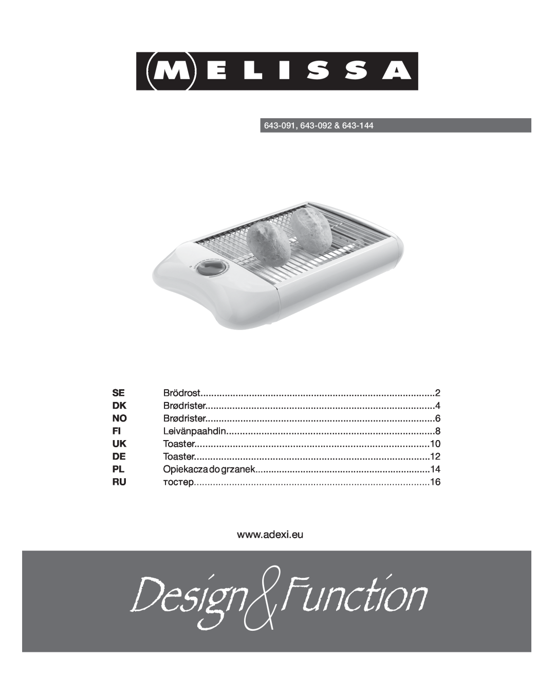 Melissa 643-144, 643-091, 643-092 manual 