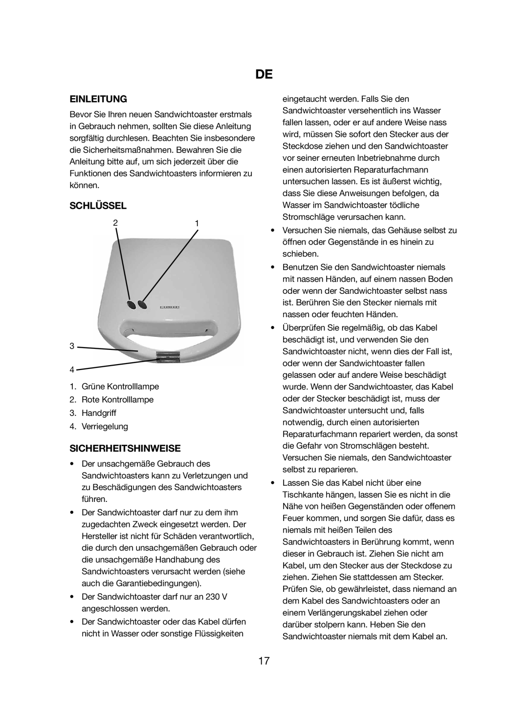 Melissa 643-096/106 manual Einleitung, Schlüssel, Sicherheitshinweise 