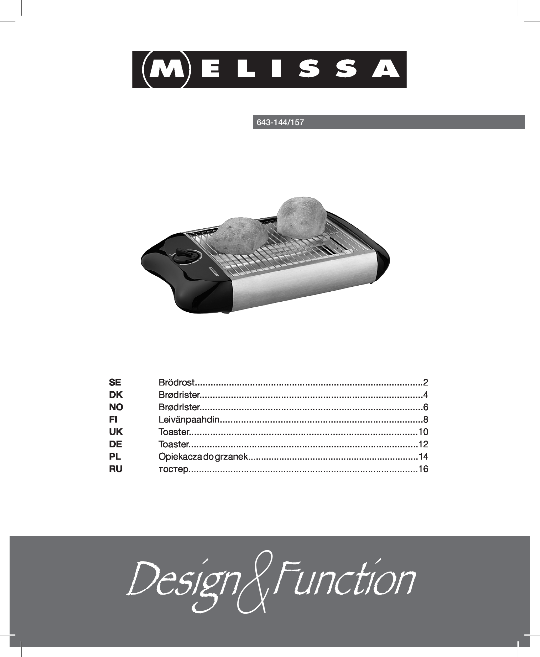 Melissa 643-144/157 manual DesignFunction 