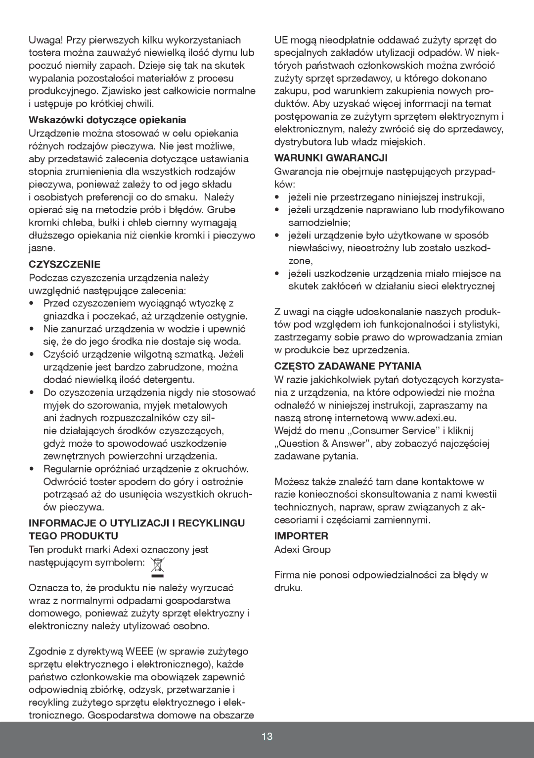 Melissa 643-197 manual Wskazówki dotyczące opiekania, Czyszczenie, Informacje O Utylizacji I Recyklingu Tego Produktu 