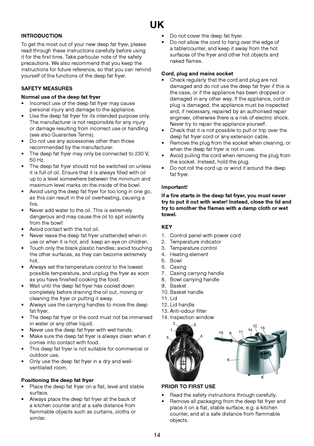 Melissa 643-198 manual Introduction, SAFETY MEASURES Normal use of the deep fat fryer, Positioning the deep fat fryer 
