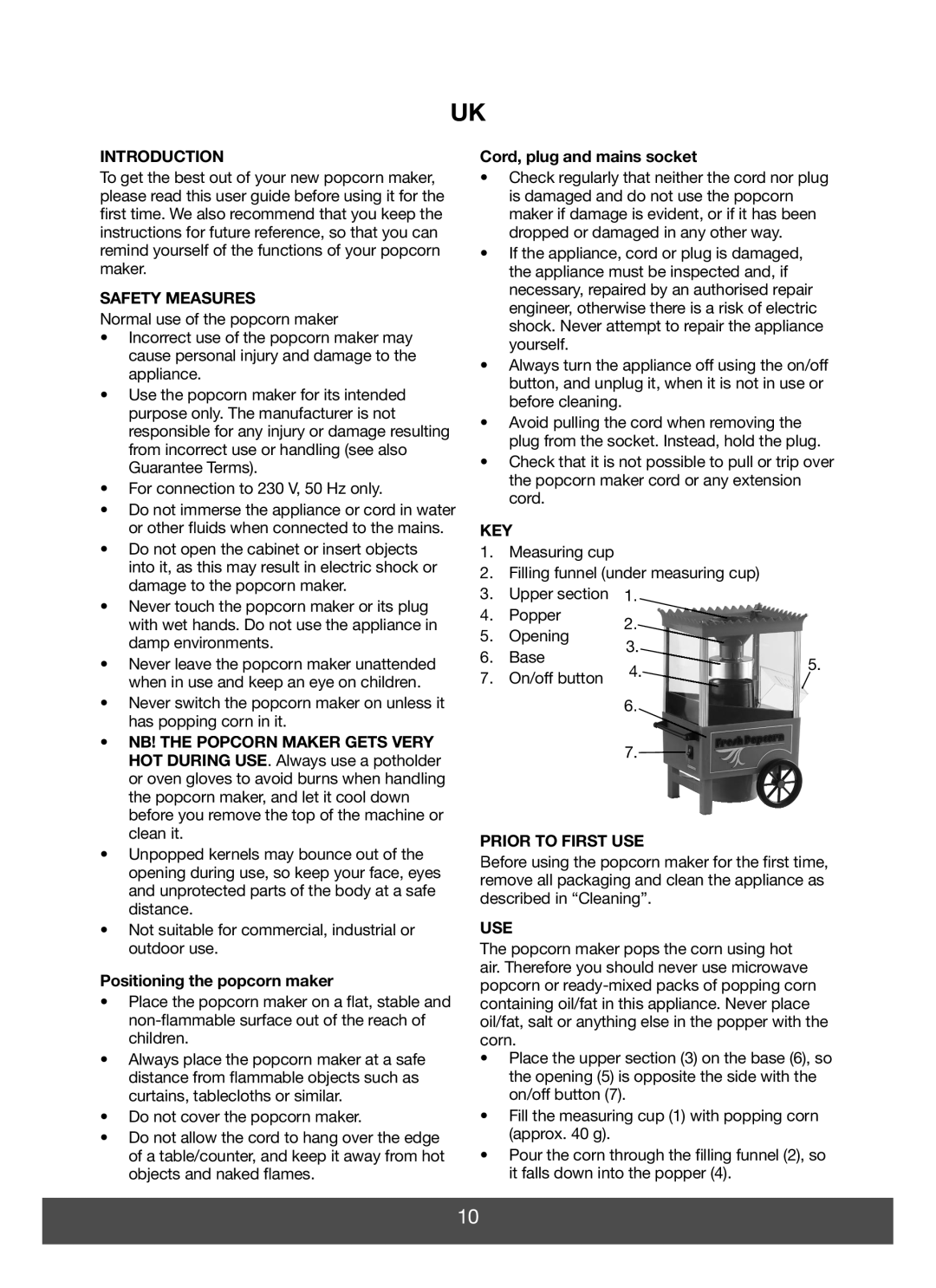 Melissa 643068 manual Introduction, Safety Measures, Key, Prior to First USE, Use 