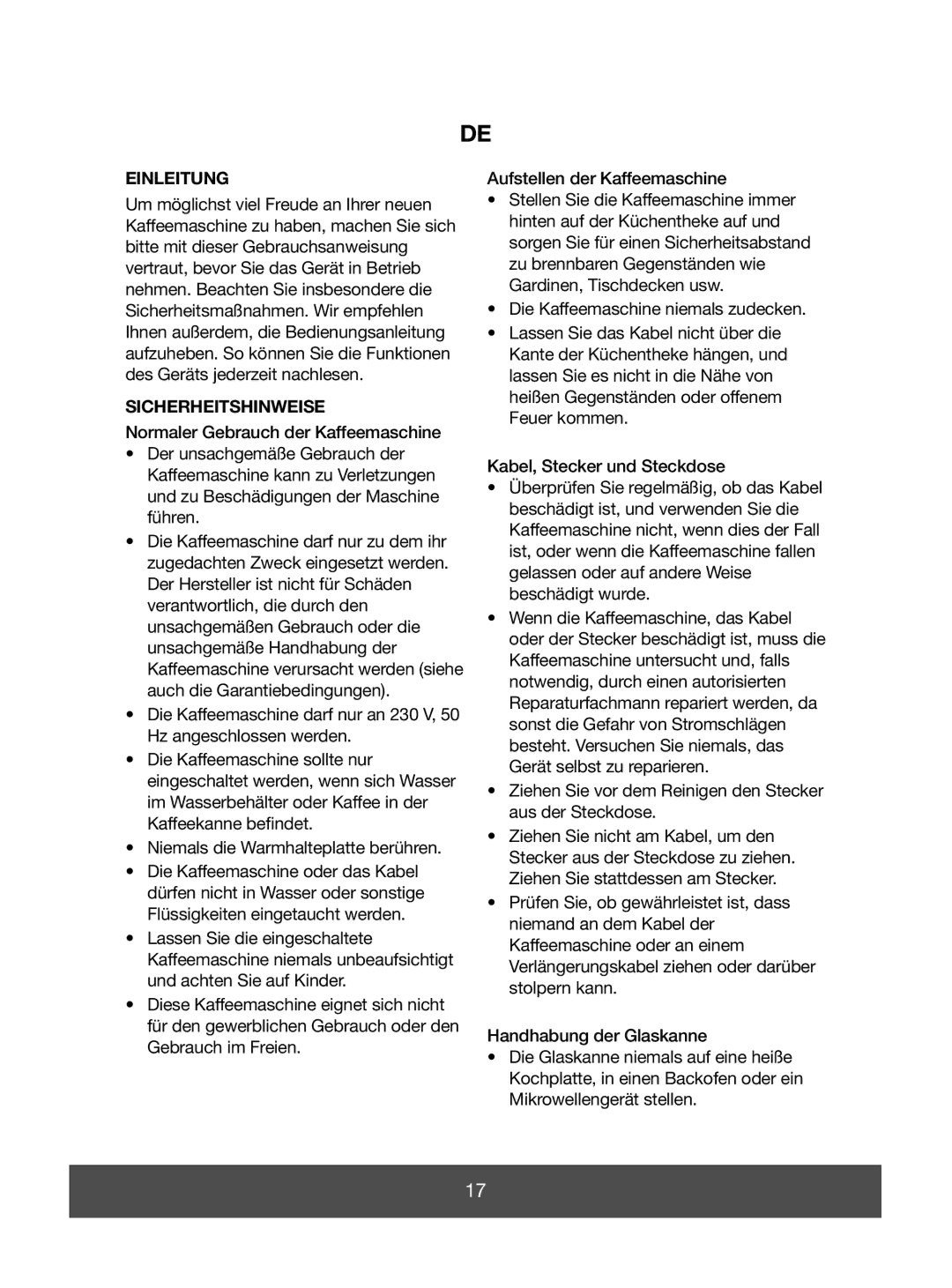 Melissa 645-085 manual Einleitung, Sicherheitshinweise, Normaler Gebrauch der Kaffeemaschine 