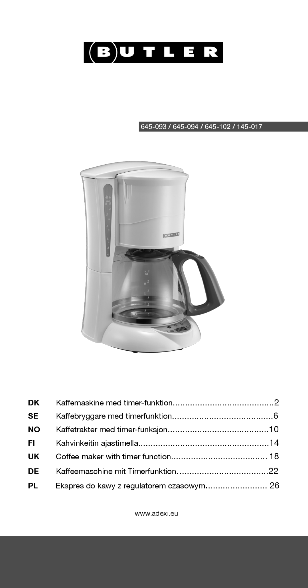 Melissa 645-102, 645-094, 145-017 manual Kaffemaskine med timer-funktion 