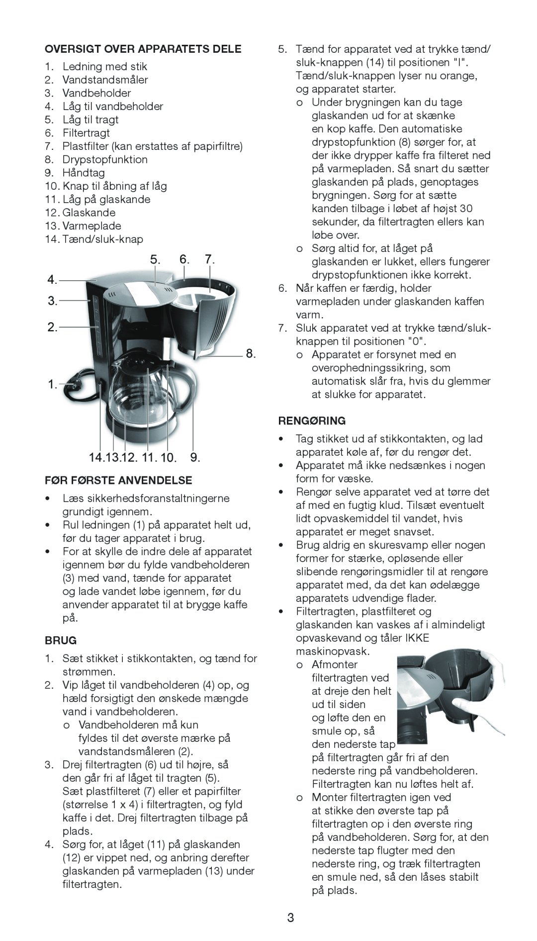 Melissa 645-097 manual Oversigt Over Apparatets Dele, Før Første Anvendelse, Brug, Rengøring 