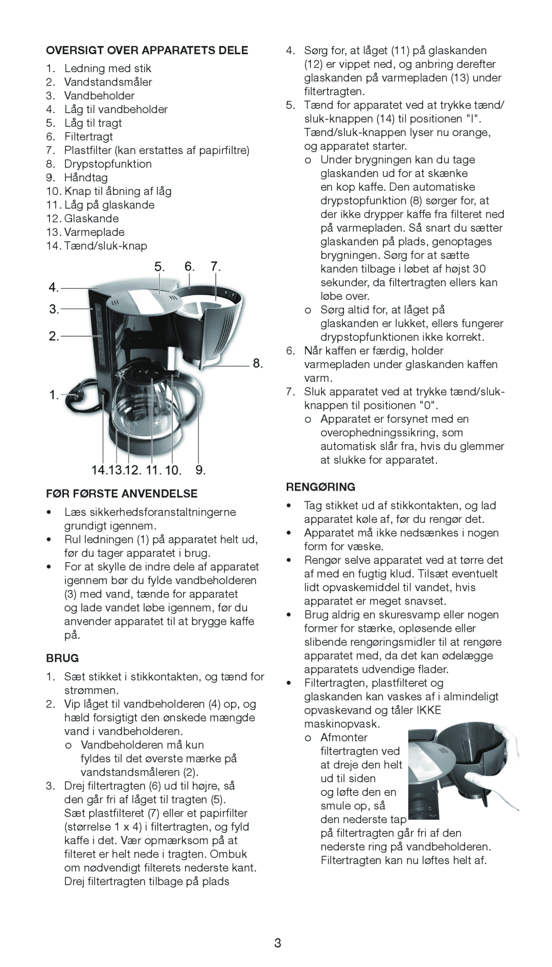Melissa 645-104 manual Oversigt Over Apparatets Dele, Før Første Anvendelse, Brug, Rengøring 