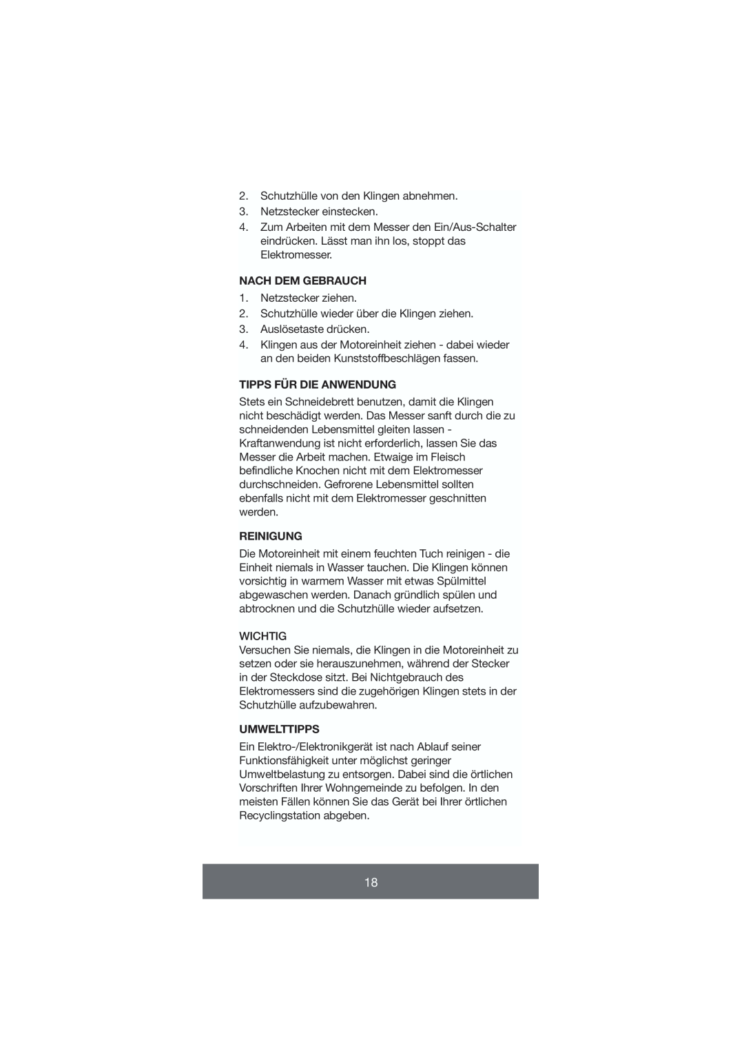 Melissa 646-035 manual Nach Dem Gebrauch, Tipps Für Die Anwendung, Reinigung, Umwelttipps 