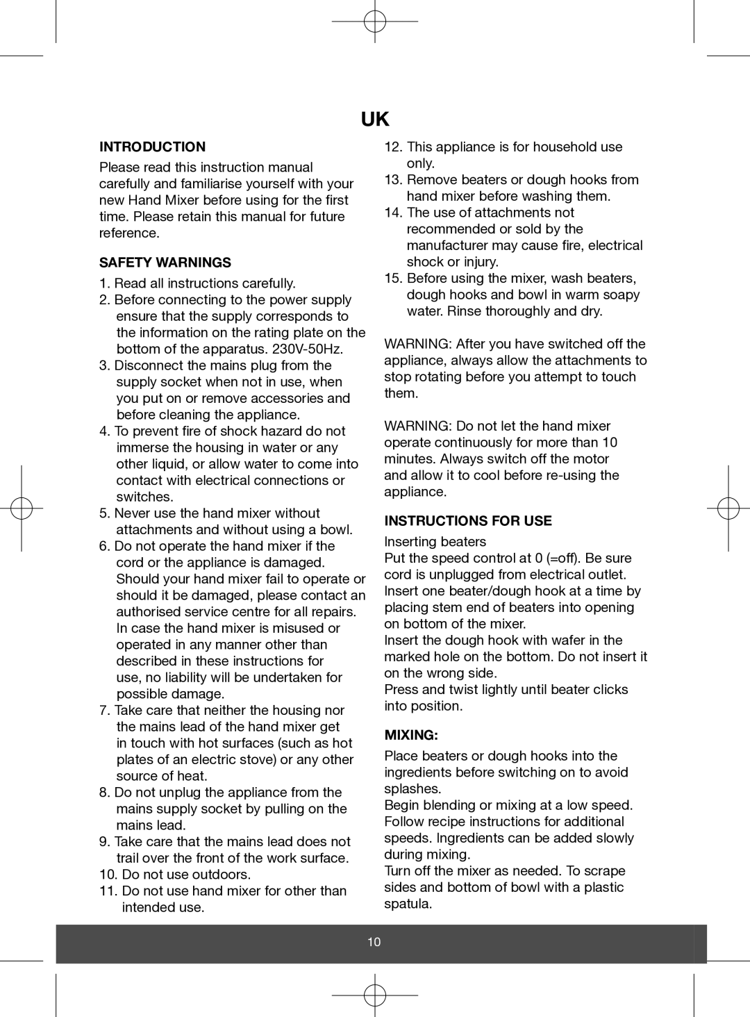 Melissa 646-049 manual Introduction Safety Warnings, Instructions for USE, Mixing 