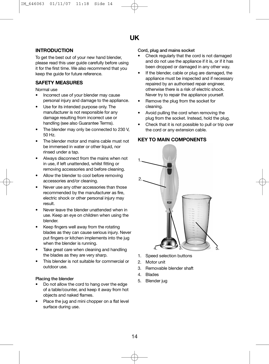 Melissa 646-063 manual Introduction, Safety Measures, KEY to Main Components, Normal use 