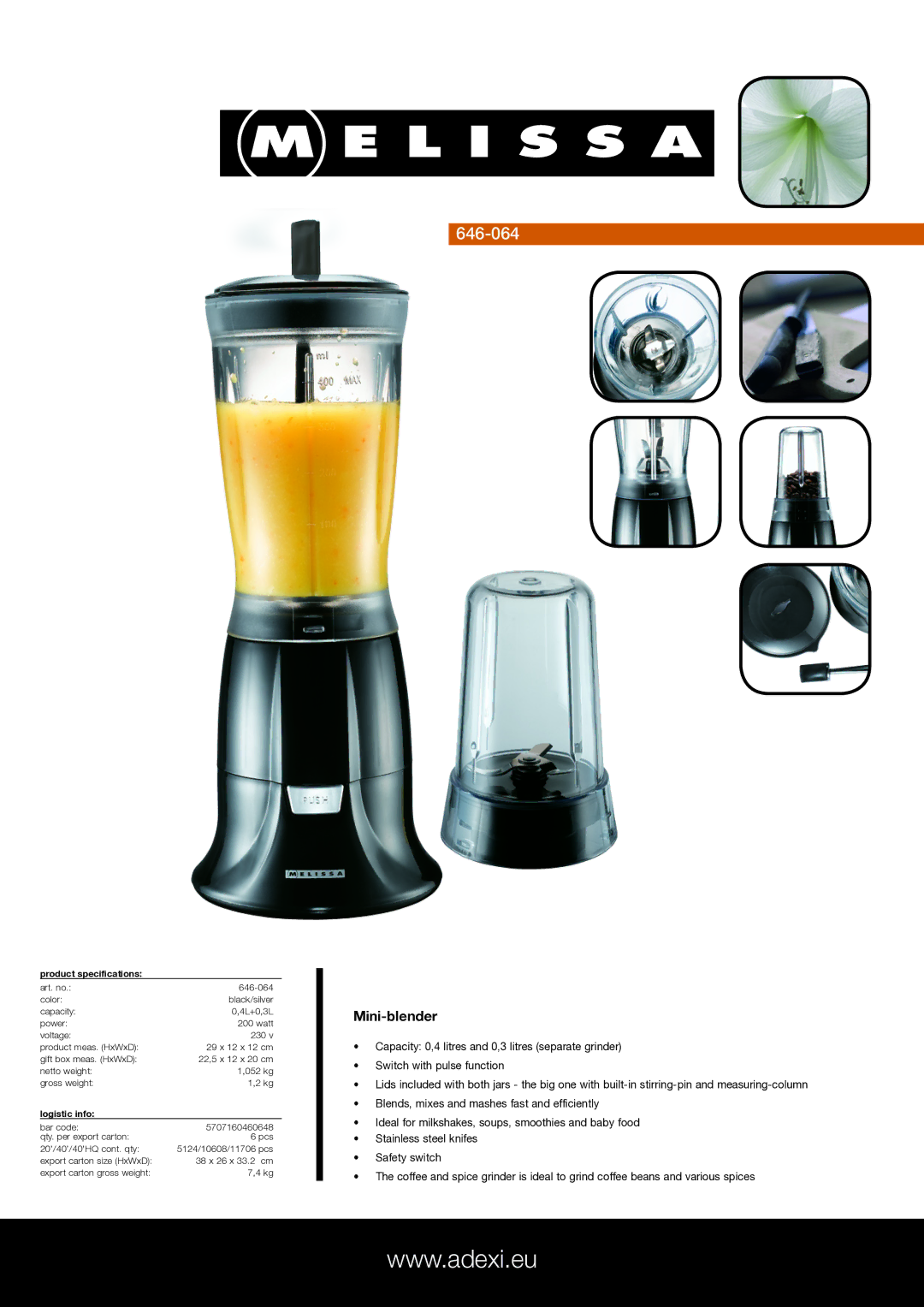 Melissa 646-064 specifications Mini-blender 