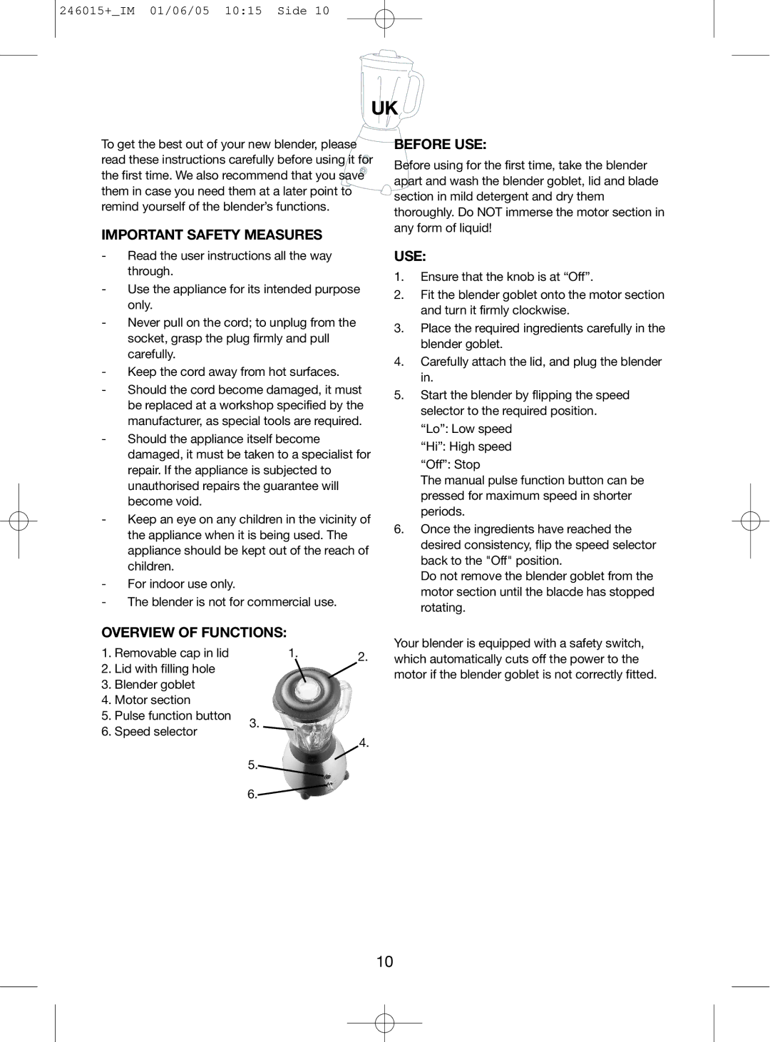 Melissa 646-071 manual Important Safety Measures, Before USE, Use, Overview of Functions 