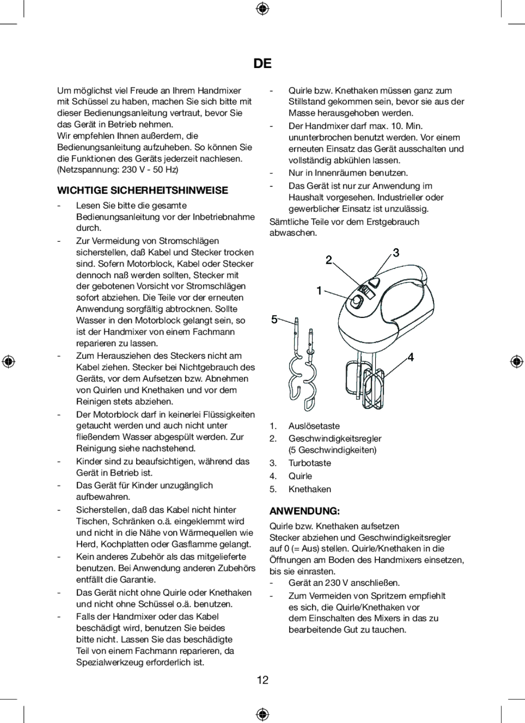 Melissa 646-078 manual Wichtige Sicherheitshinweise, Anwendung, Nur in Innenräumen benutzen 