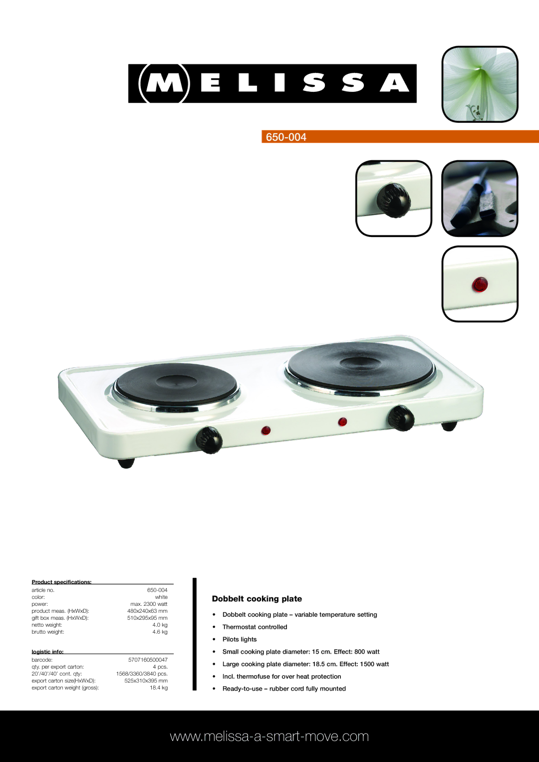 Melissa 650-004 specifications Dobbelt cooking plate 