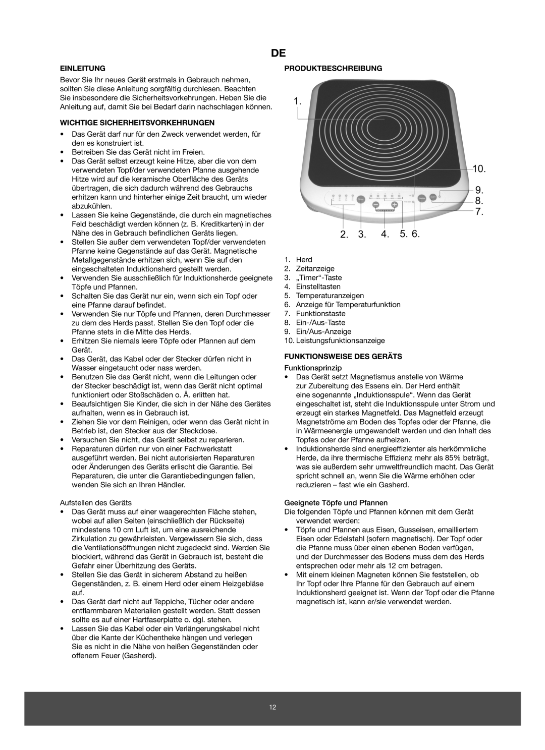 Melissa 650-005 manual Einleitung, Wichtige Sicherheitsvorkehrungen, Produktbeschreibung, Funktionsweise DES Geräts 