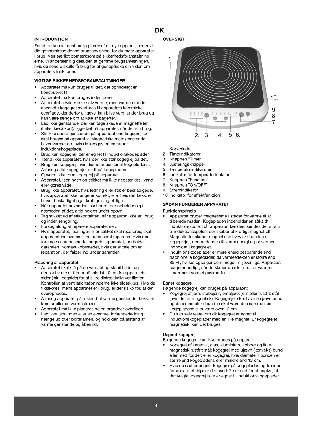 Melissa 650-005 manual Vigtige Sikkerhedsforanstaltninger, Oversigt, Sådan Fungerer Apparatet 