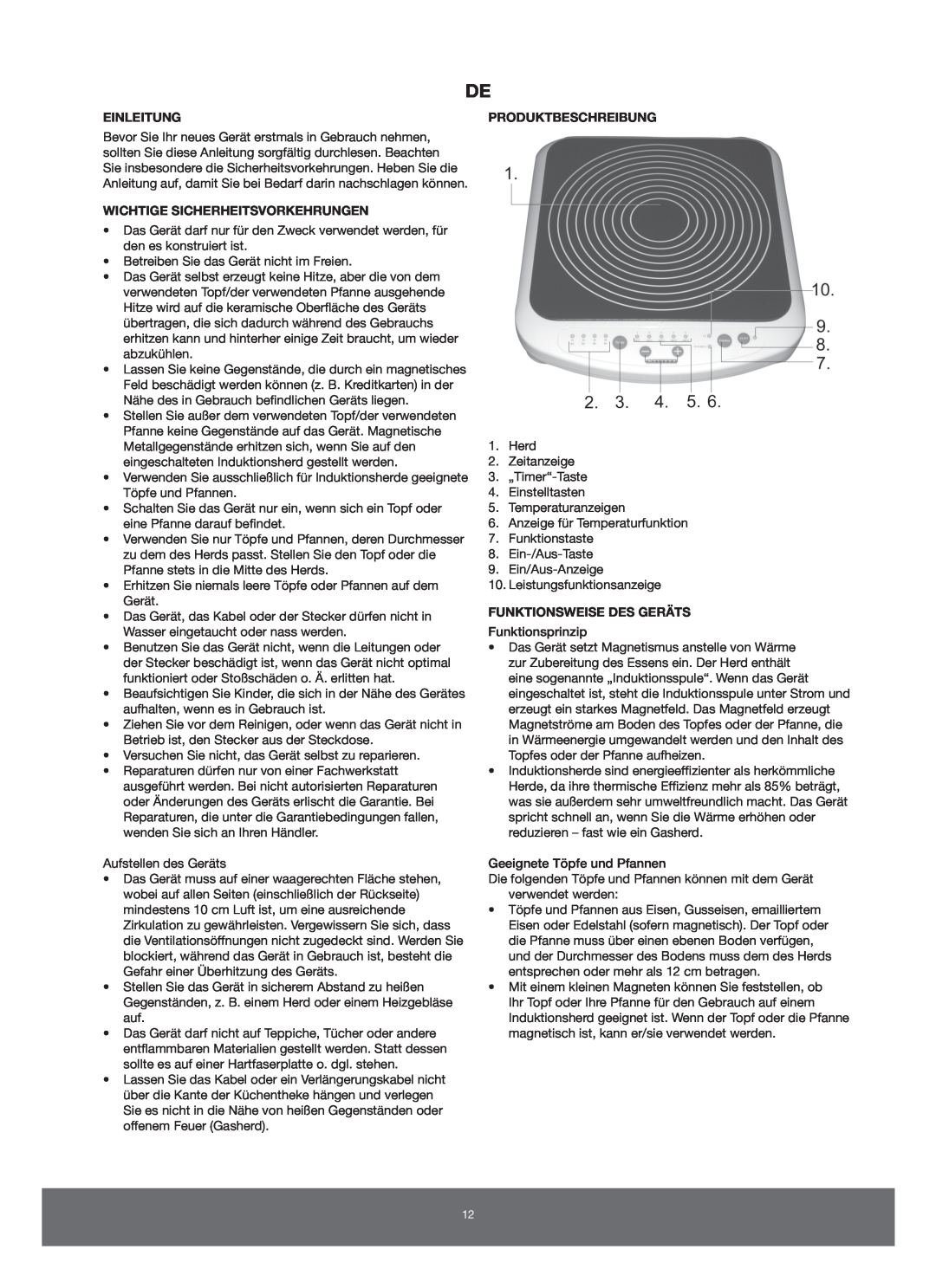 Melissa 650-005 manual Einleitung, Wichtige Sicherheitsvorkehrungen, Produktbeschreibung, Funktionsweise Des Geräts 