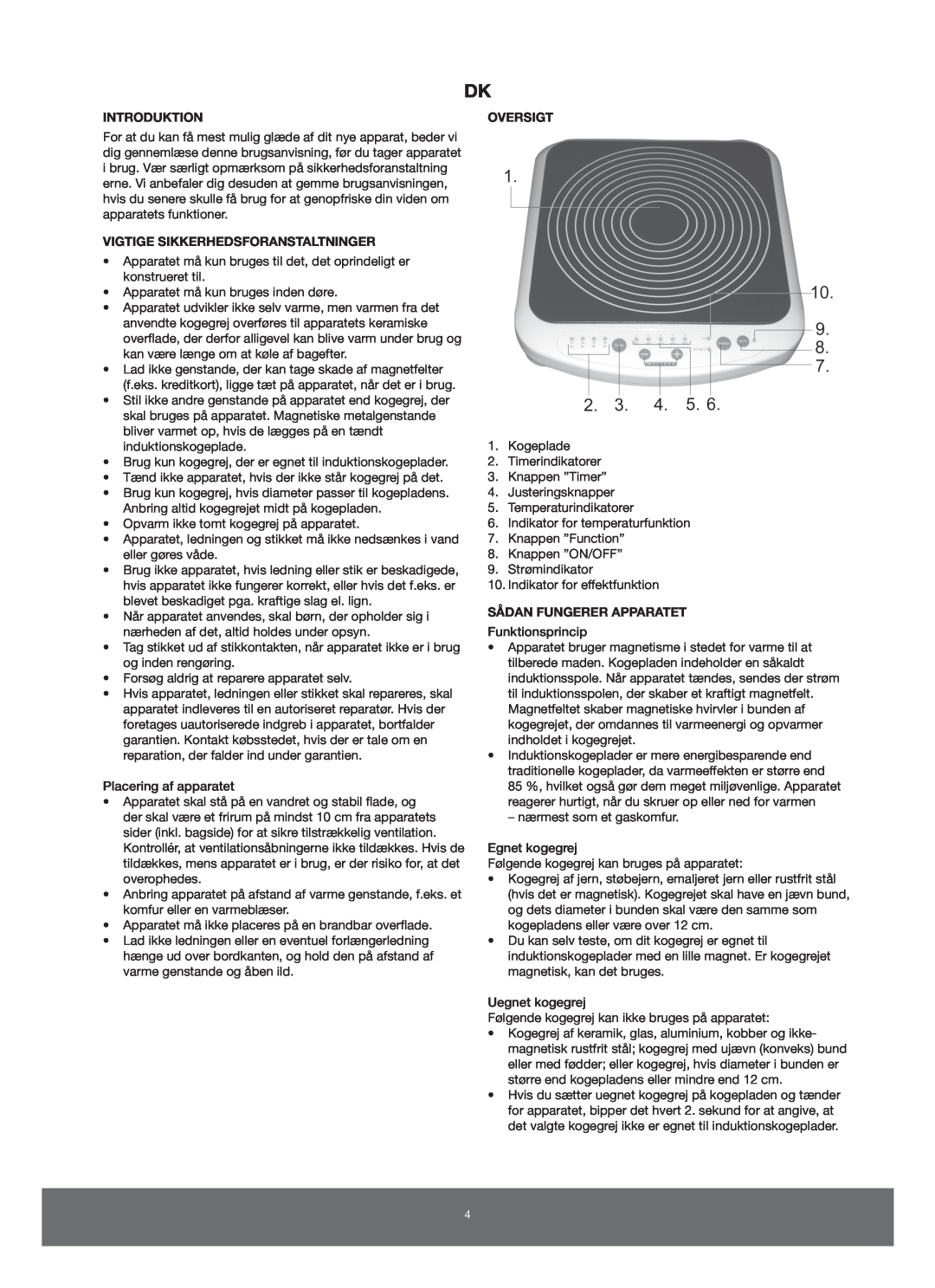 Melissa 650-005 manual Vigtige Sikkerhedsforanstaltninger, Oversigt, Sådan Fungerer Apparatet, Introduktion 