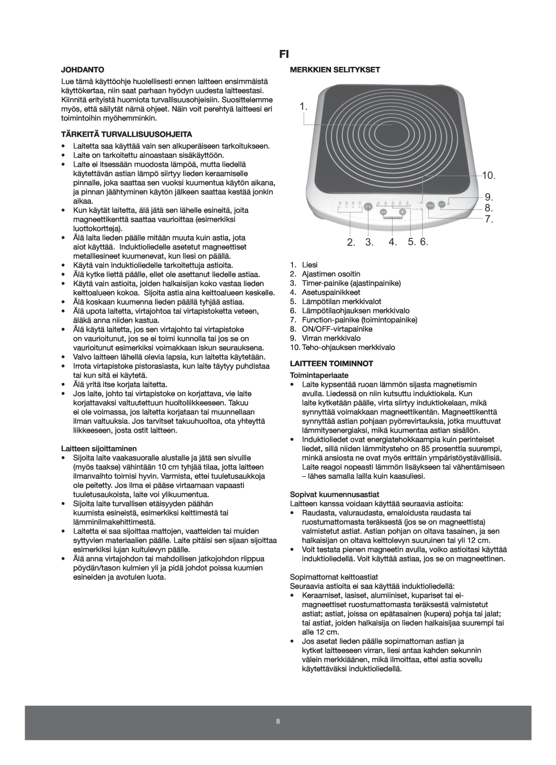 Melissa 650-005 manual Johdanto, Tärkeitä Turvallisuusohjeita, Merkkien Selitykset, Laitteen Toiminnot 