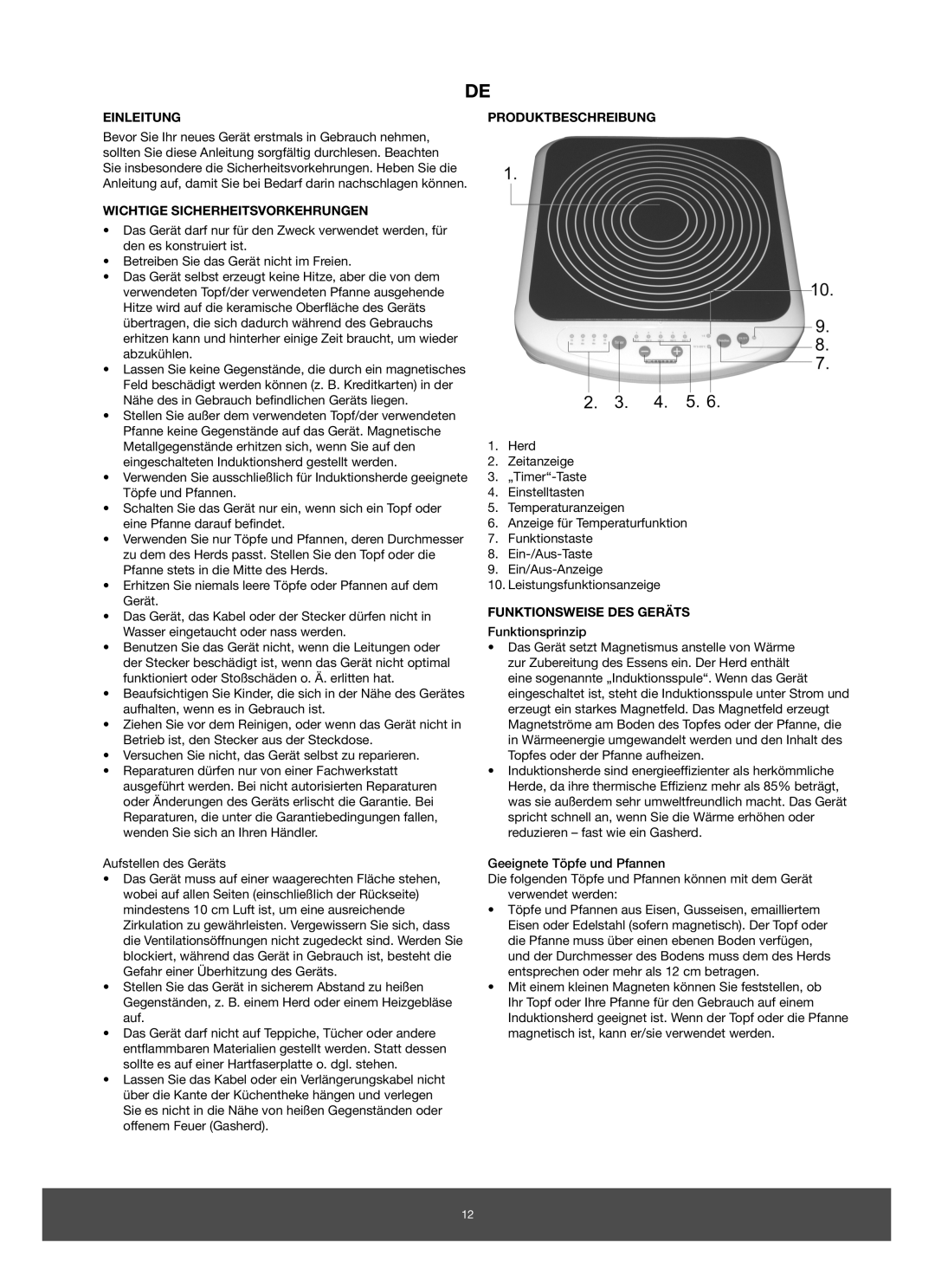 Melissa 650-005/006 manual Einleitung, Wichtige Sicherheitsvorkehrungen, Produktbeschreibung, Funktionsweise DES Geräts 