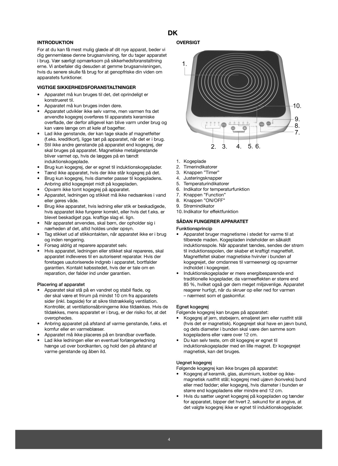 Melissa 650-005/006 manual Vigtige Sikkerhedsforanstaltninger, Oversigt, Sådan Fungerer Apparatet 