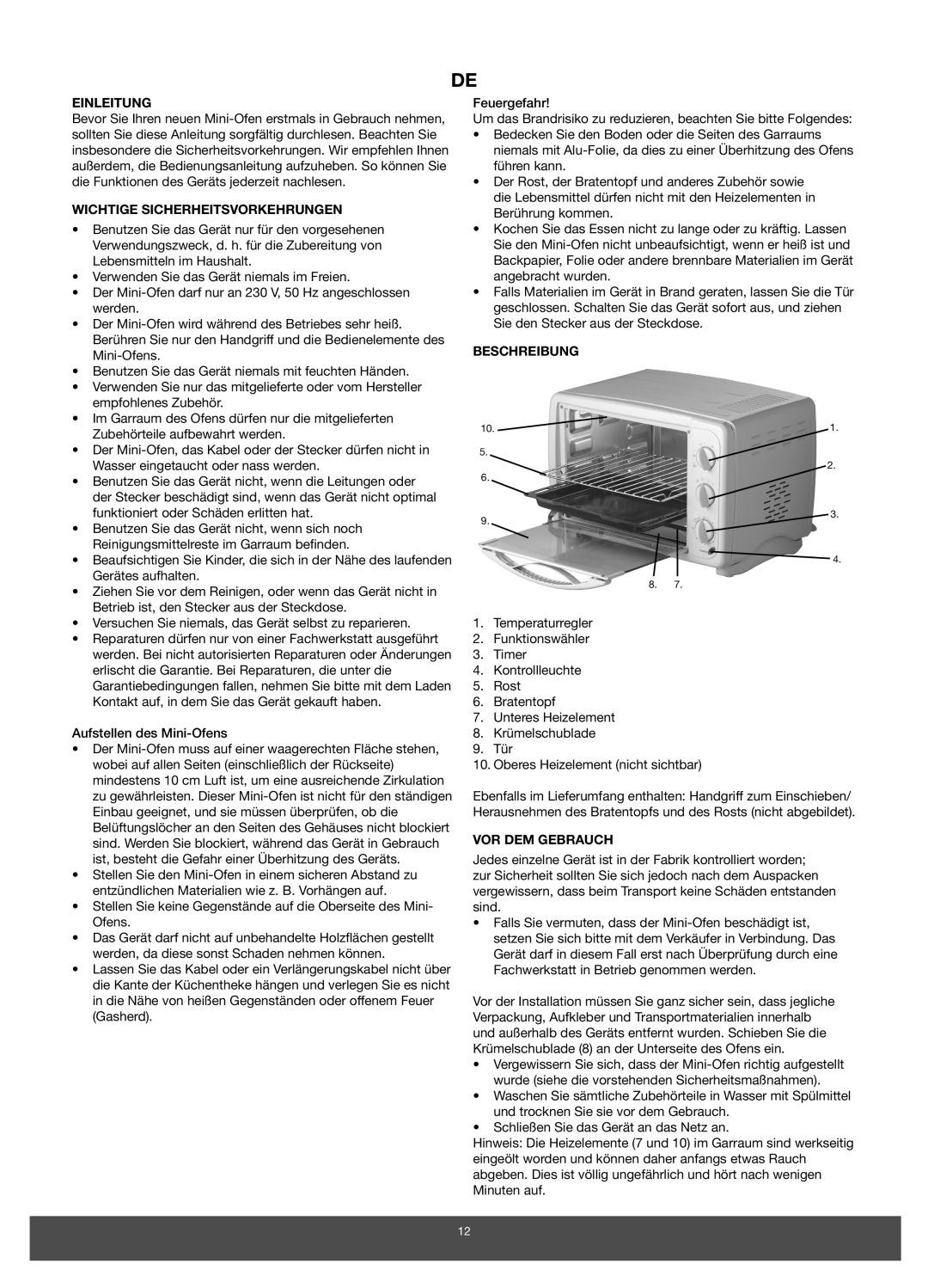 Melissa 651-007 manual Einleitung, Wichtige Sicherheitsvorkehrungen, Beschreibung, VOR DEM Gebrauch 