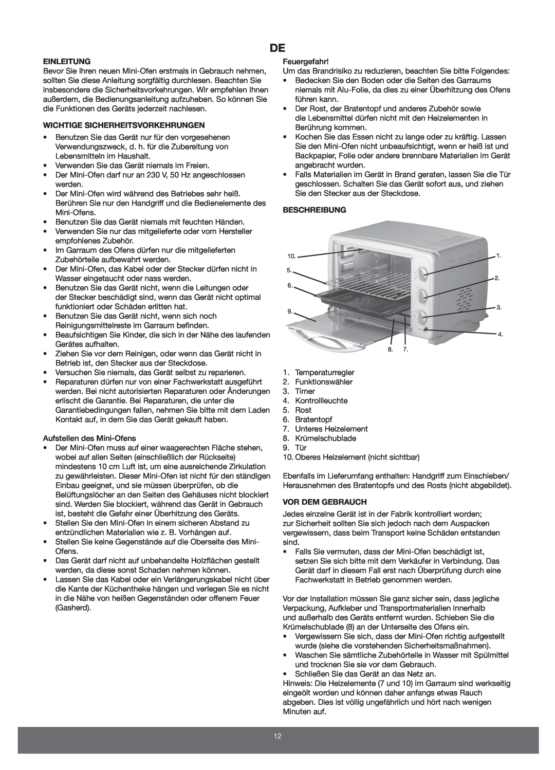 Melissa 651-007 manual Einleitung, Wichtige Sicherheitsvorkehrungen, Beschreibung, Vor Dem Gebrauch 