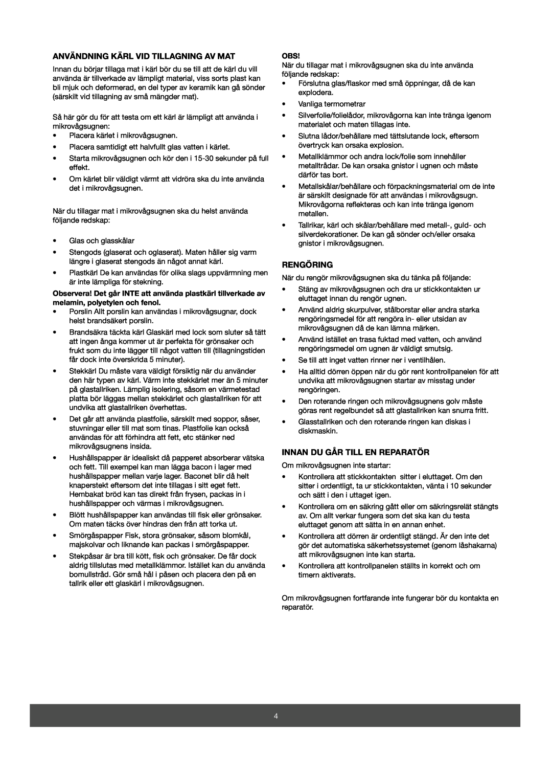 Melissa 653-067/068 manual Användning Kärl Vid Tillagning Av Mat, Rengöring, Innan Du Går Till En Reparatör 