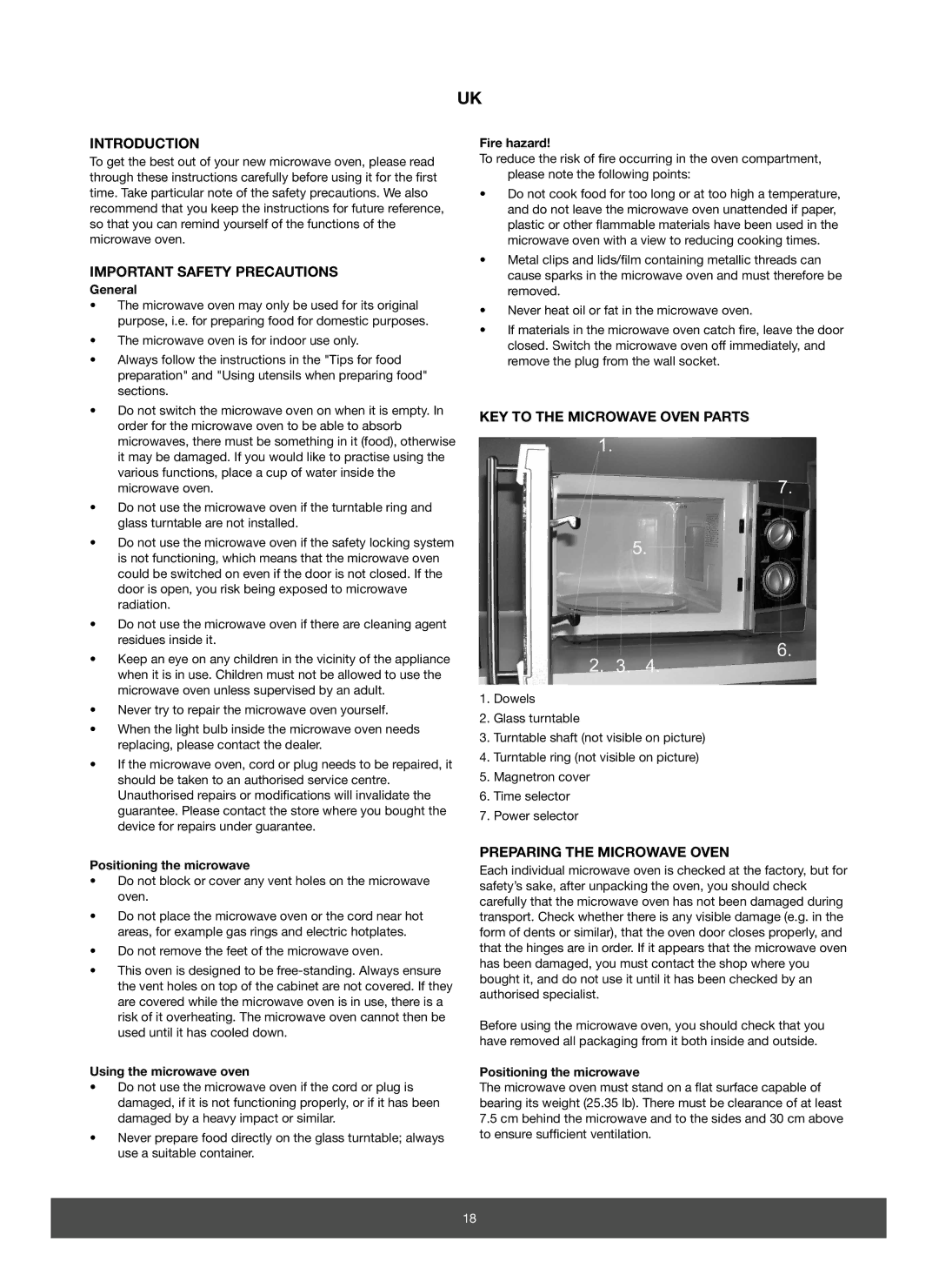 Melissa 653-070 Introduction, Important Safety Precautions, KEY to the Microwave Oven Parts, Preparing the Microwave Oven 