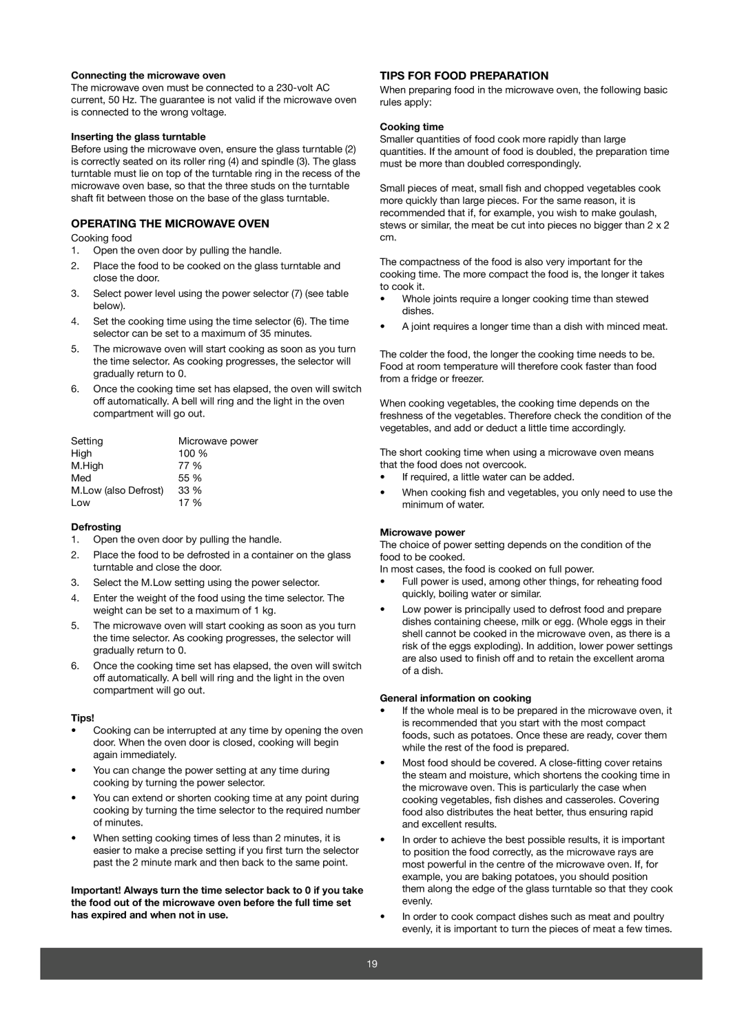 Melissa 653-071, 653-070 manual Operating the Microwave Oven, Tips for Food Preparation 