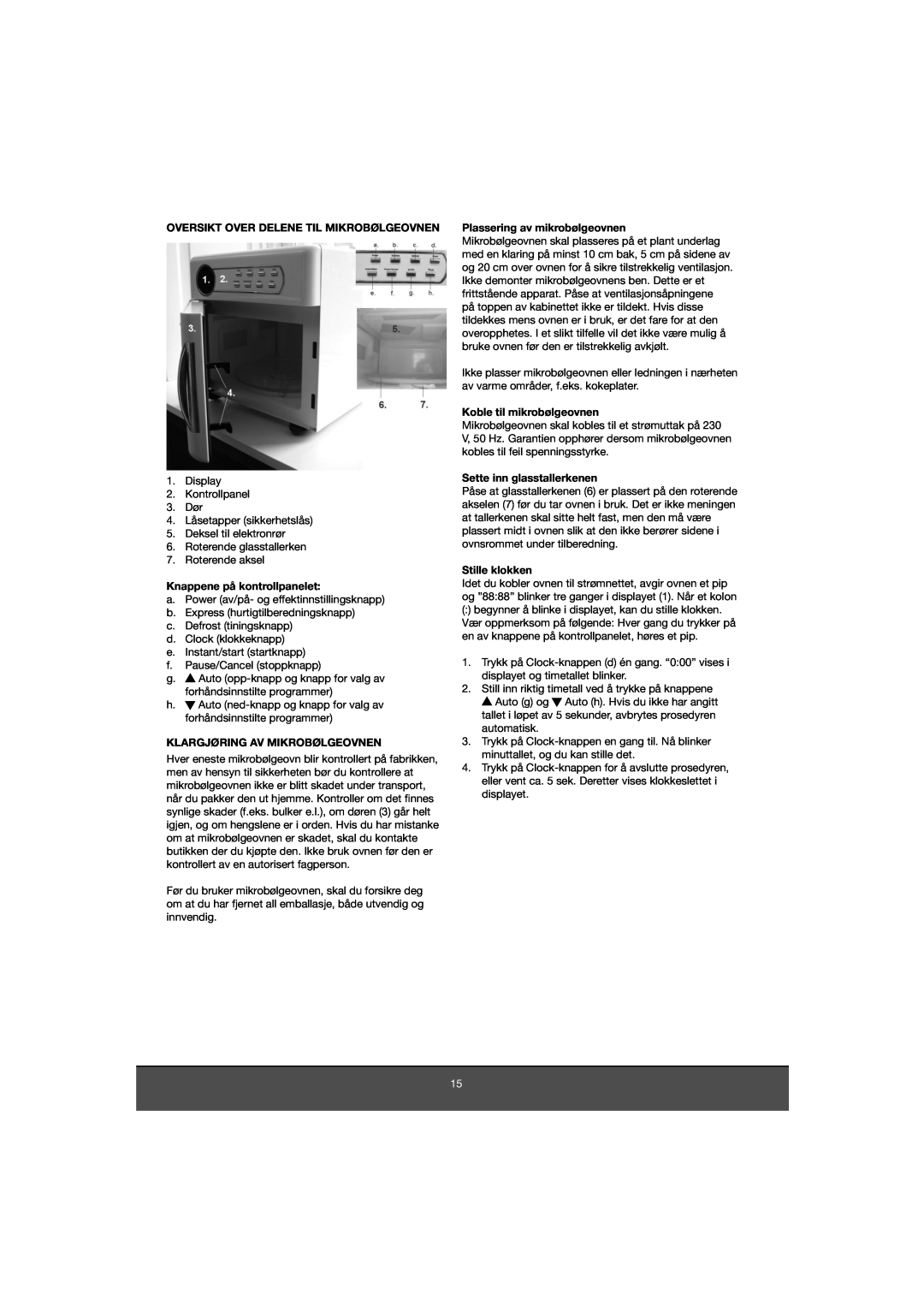 Melissa 653-081 Oversikt Over Delene Til Mikrobølgeovnen, Knappene på kontrollpanelet, Klargjøring Av Mikrobølgeovnen 
