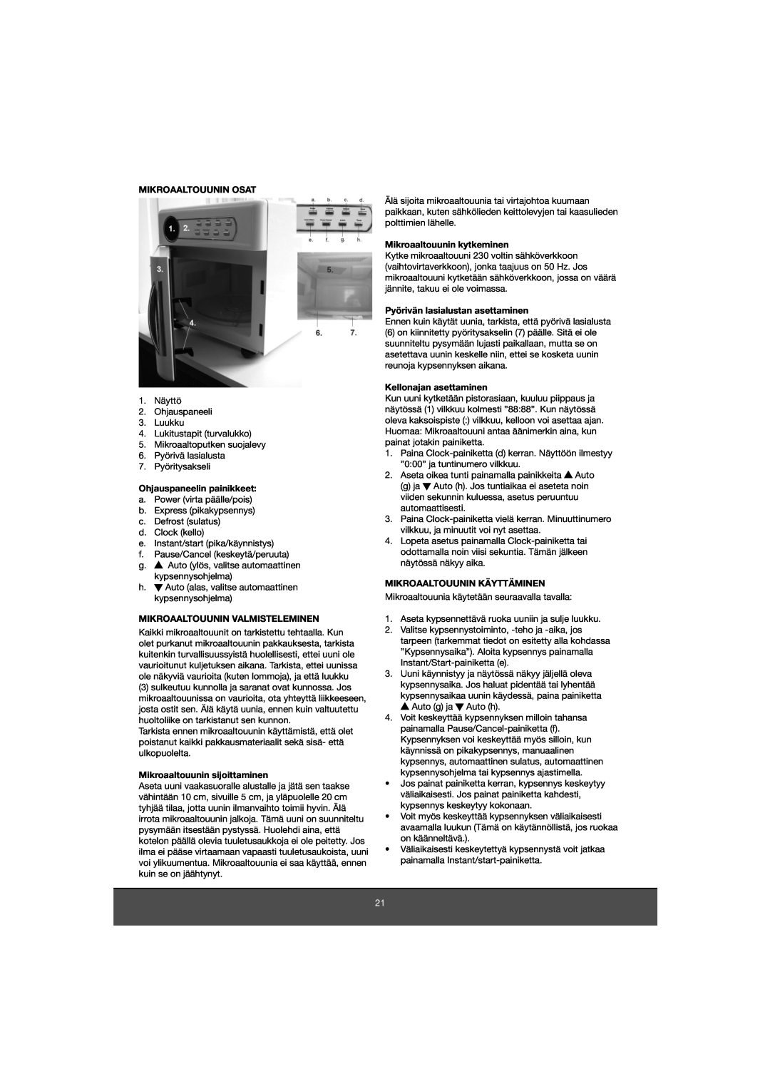 Melissa 653-081 Mikroaaltouunin Osat, Ohjauspaneelin painikkeet, Mikroaaltouunin Valmisteleminen, Kellonajan asettaminen 