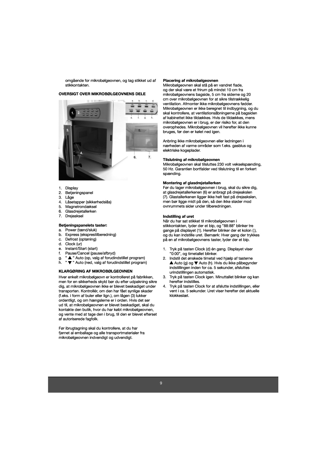 Melissa 653-081 manual Oversigt Over Mikrobølgeovnens Dele, Betjeningspanelets taster, Klargøring Af Mikrobølgeovnen 