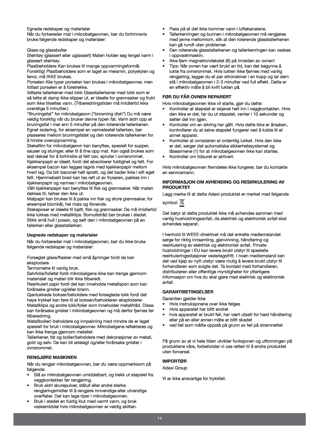 Melissa 653-089 manual Uegnede redskaper og materialer, Rengjøre Maskinen, Før Du Får Ovnen Reparert, Garantibetingelser 