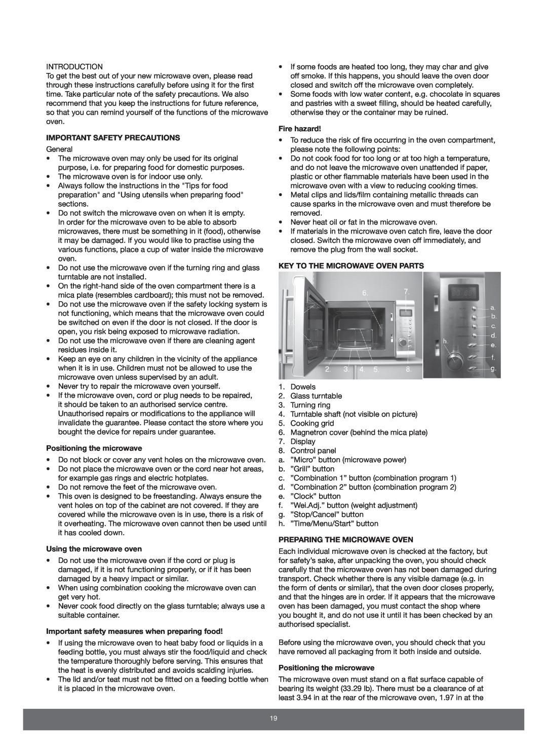 Melissa 653-089 manual Important Safety Precautions, Positioning the microwave, Using the microwave oven, Fire hazard 