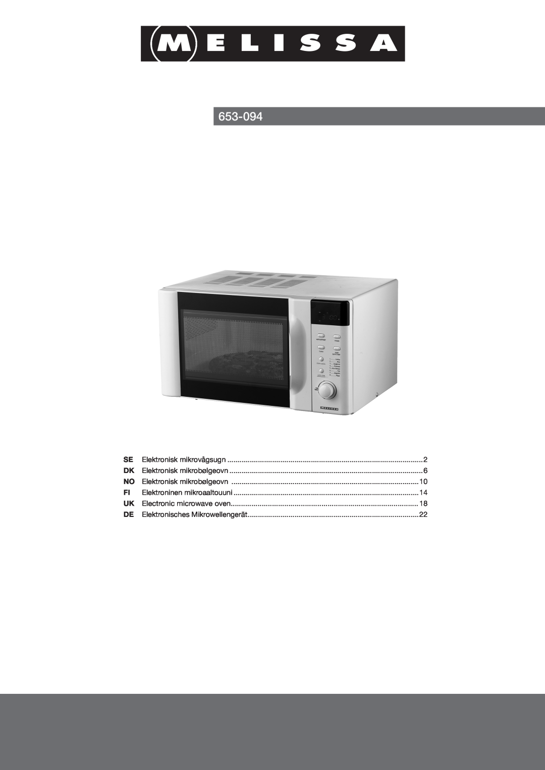 Melissa 653-094 manual Elektronisk mikrobølgeovn, Electronic microwave oven, Elektronisches Mikrowellengerät 