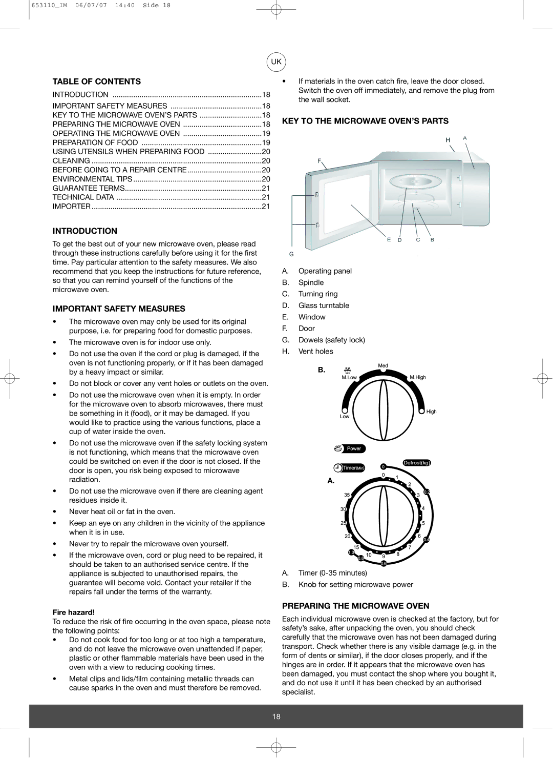 Melissa 653-111 manual Table of Contents, KEY to the Microwave OVEN’S Parts Introduction, Important Safety Measures 