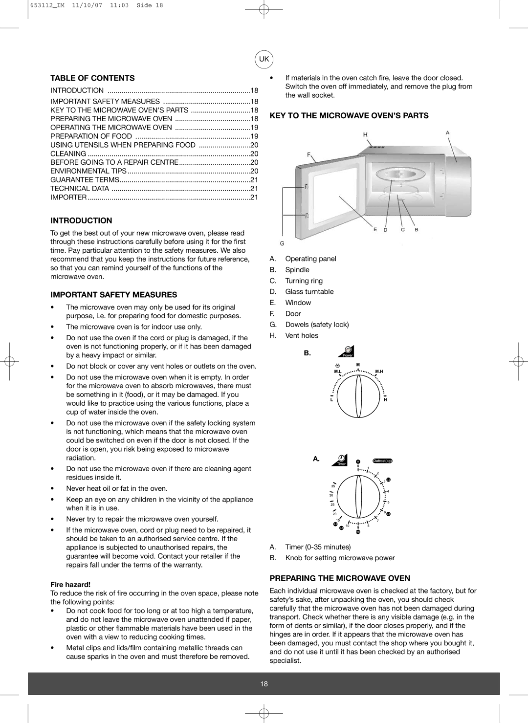 Melissa 653-115 manual Table of Contents, KEY to the Microwave OVEN’S Parts Introduction, Important Safety Measures 