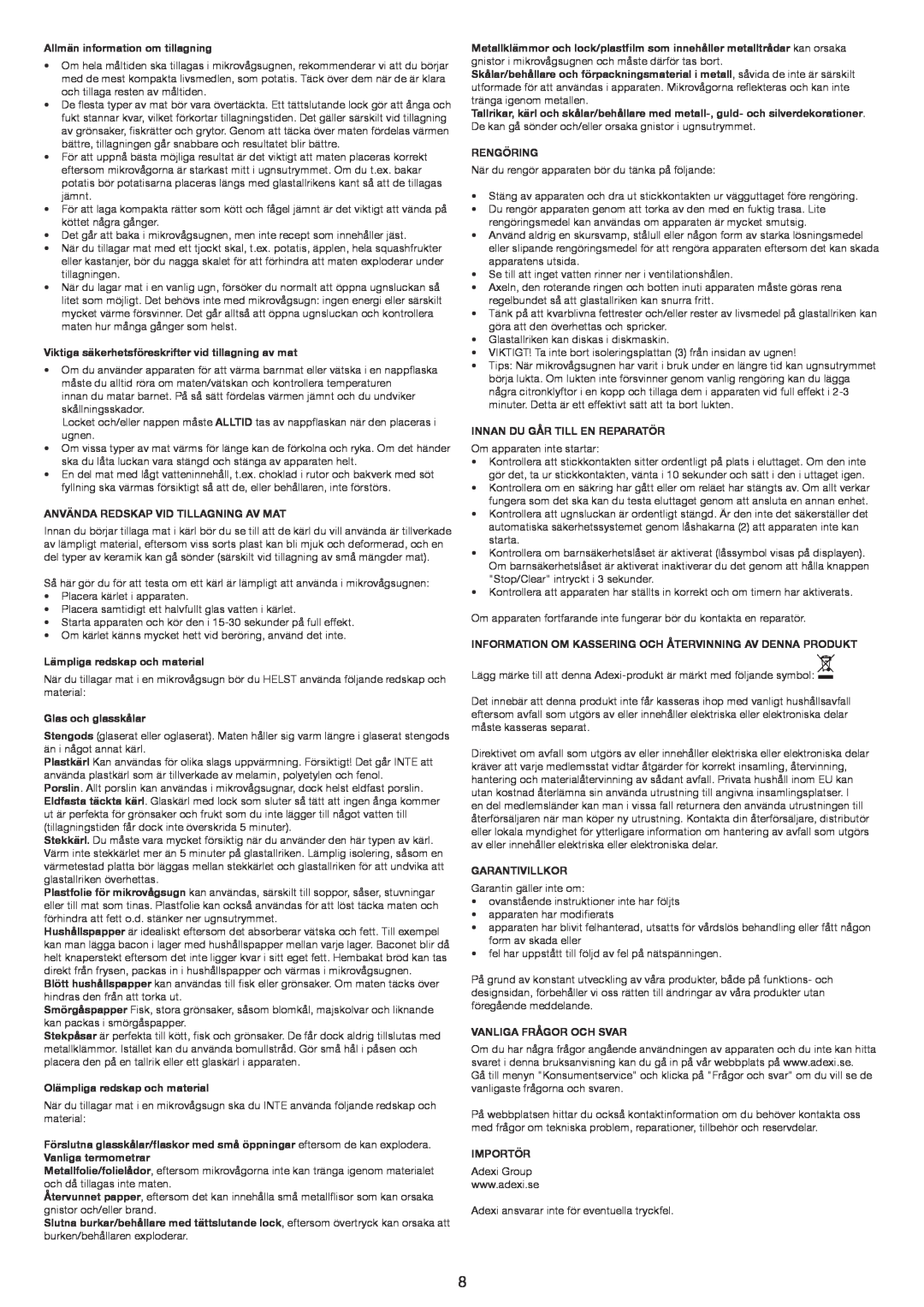 Melissa 653-123 manual Allmän information om tillagning 
