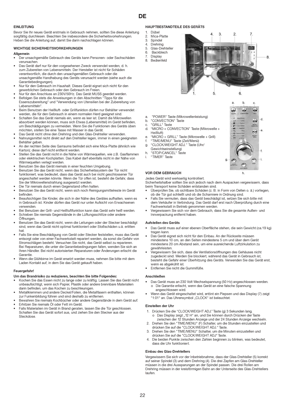 Melissa 653104 manual Einleitung, Wichtige Sicherheitsvorkehrungen, Hauptbestandteile DES Geräts, VOR DEM Gebrauch 