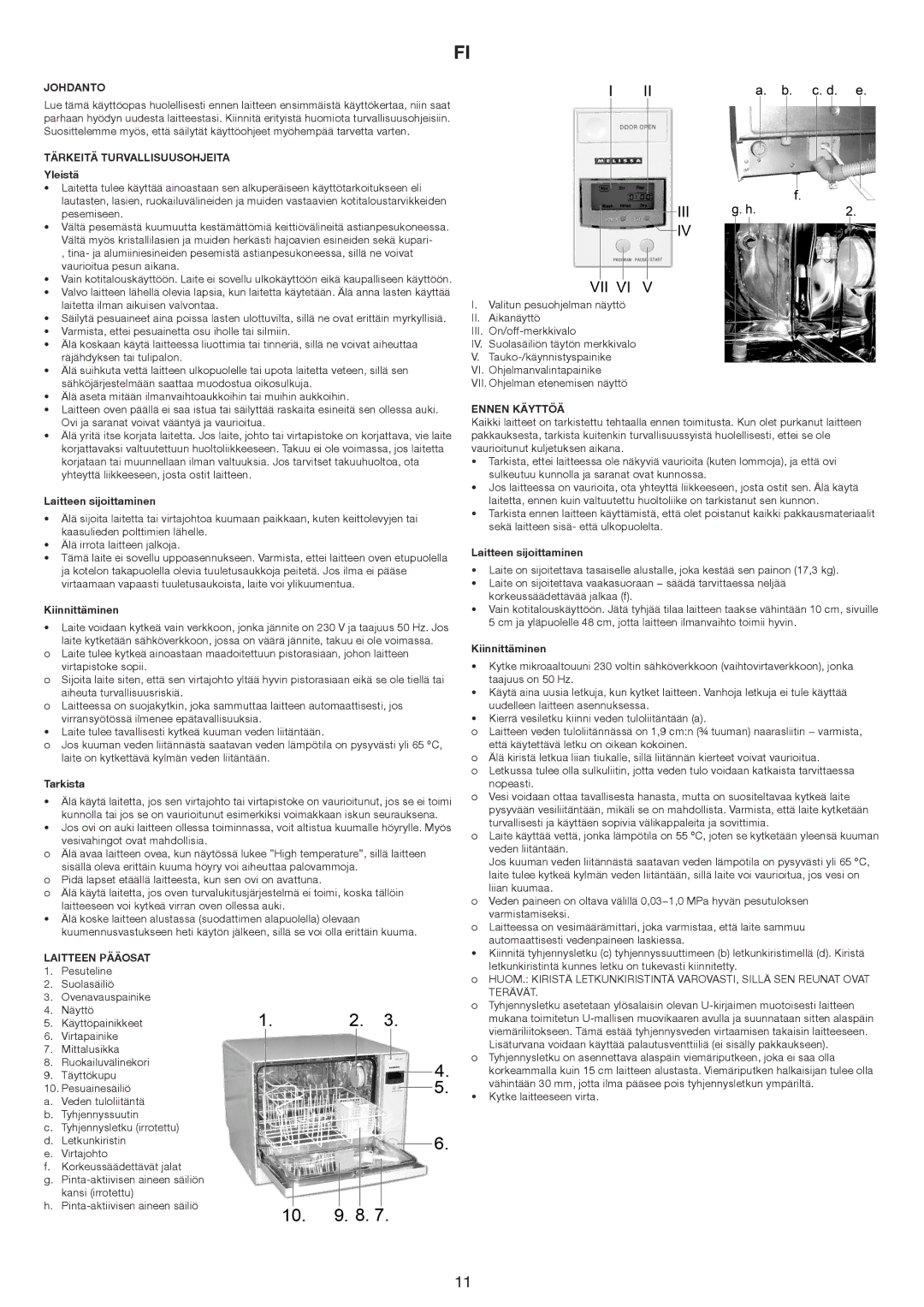 Melissa 658005 manual Johdanto, Tärkeitä Turvallisuusohjeita, Laitteen Pääosat, Ennen Käyttöä 