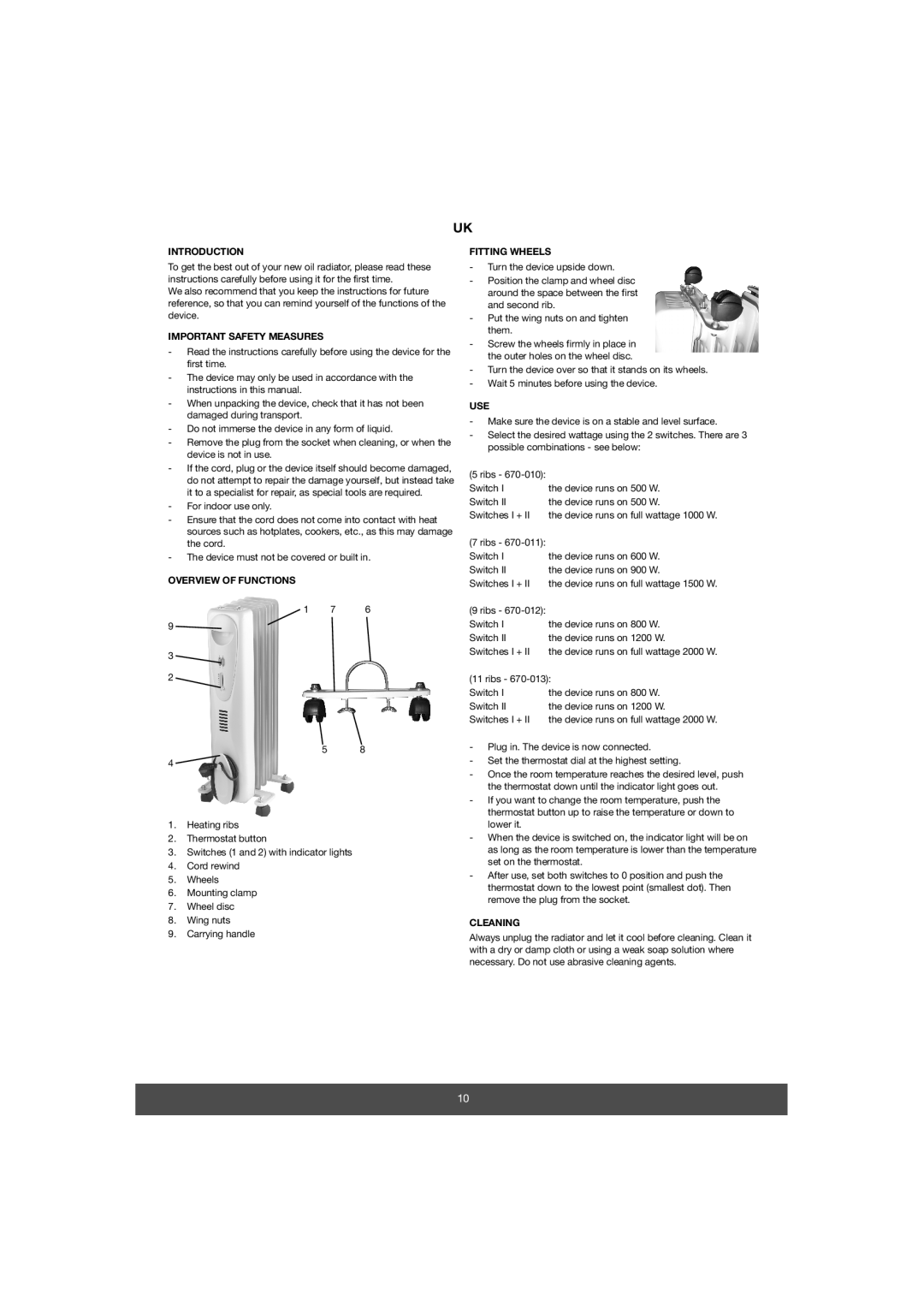 Melissa 670-012, 670-013 Introduction, Important Safety Measures, Overview of Functions, Fitting Wheels, Use, Cleaning 